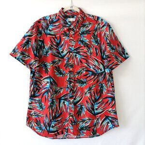 Gap Mens Red Short Sleeve Standard Fit Stretch Hawaiian Button Up Shirt Size XL